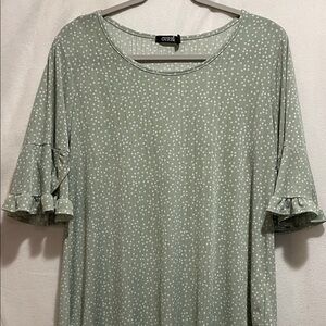Cure Women's Sage Polka Dot Ruffle Sleeve Top